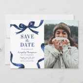 Elegant Blue Bow Graduation Save the Date セーブザデート (正面)