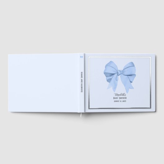 Elegant Blue Bow It's a Boy Baby Shower Silver ゲストブック (全面)