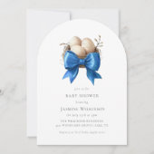 Elegant Blue Bow Nest Baby Shower 招待状 (正面)