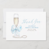 Elegant Blue Bow Prosecco Bridal Shower Thank You サンキューカード (正面)