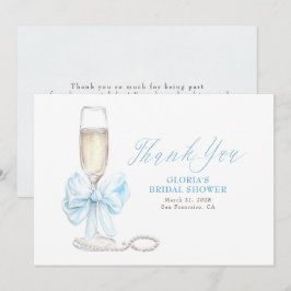 Elegant Blue Bow Prosecco Bridal Shower Thank You サンキューカード