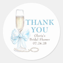 Elegant Blue Bow Prosecco Bridal Shower Thank You