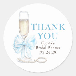 Elegant Blue Bow Prosecco Bridal Shower Thank You ラウンドシール