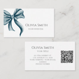 Elegant Blue Bow QR Code 名刺
