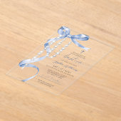 Elegant Blue Bow & Rosary Baptism アクリル招待状 (レイダウン)