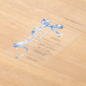 Elegant Blue Bow & Rosary Confirmation アクリル招待状 (レイダウン)