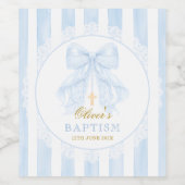 Elegant Blue bow Stripes Lace ワインラベル (シングルラベル)
