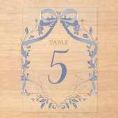elegant blue bow table number アクリル招待状 (正面)