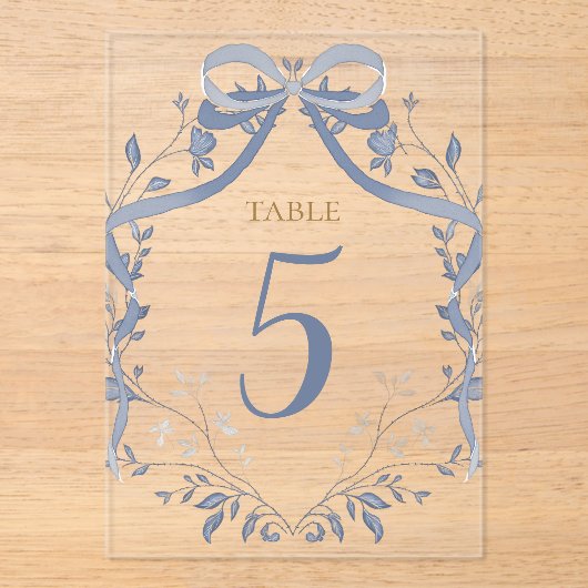 elegant blue bow table number アクリル招待状 (正面)