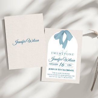 Elegant Blue Bow Twenty-One Birthday 招待状