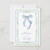 Elegant Blue Bow Watercolor Bridal Shower サンキューカード (正面)