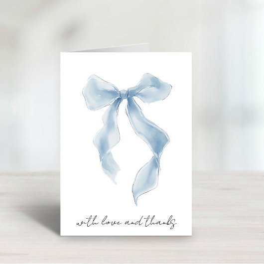Elegant Blue Bow Watercolor Bridal Shower サンキューカード