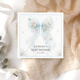 Elegant Blue Bow Wildflower Baby Shower スタンダードカクテルナプキン