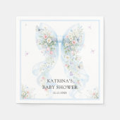 Elegant Blue Bow Wildflower Baby Shower スタンダードカクテルナプキン (正面)