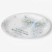 Elegant Blue Bow Wildflower Baby Shower ペーパープレート (アングル)