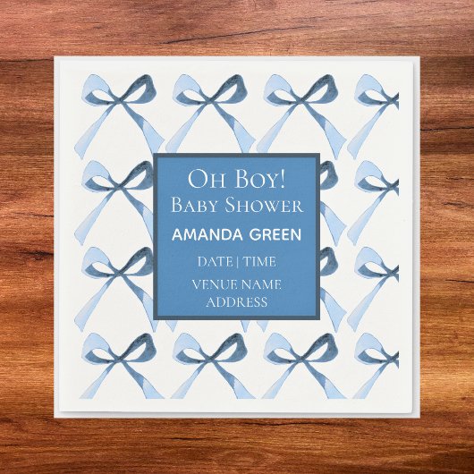 Elegant Blue Bows Baby Shower スタンダードカクテルナプキン