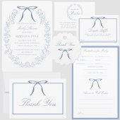 Elegant Blue Bows & Flowers Baby Shower 招待状