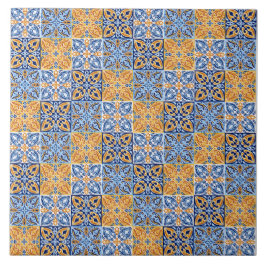 Elegant blue& brow yellow Italian  pattern  タイル