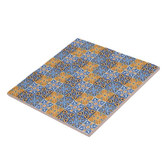 Elegant blue& brow yellow Italian  pattern  タイル (側面)