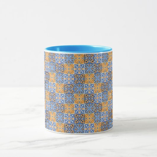 Elegant blue& brow yellow Italian  pattern  マグカップ (中央)