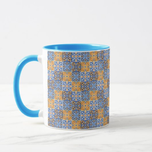 Elegant blue& brow yellow Italian  pattern  マグカップ (左)
