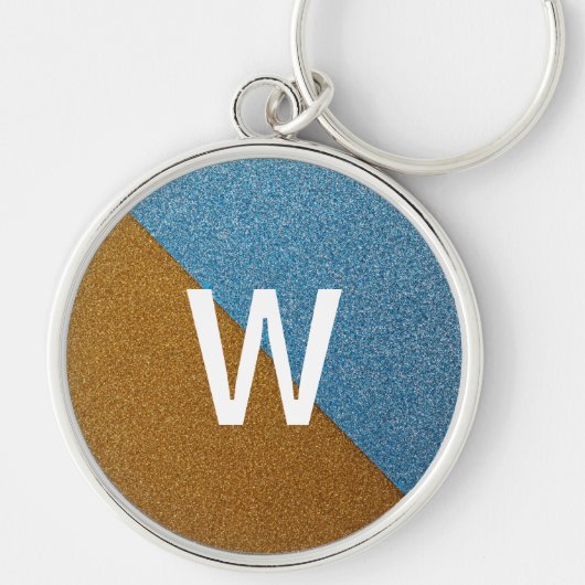 Elegant Blue &Brown Glitter Monogram キーホルダー (正面)