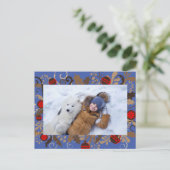 Elegant Blue & Brown Personalized Photo Christmas ポストカード (スタンド正面)
