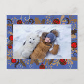 Elegant Blue & Brown Personalized Photo Christmas ポストカード (正面)