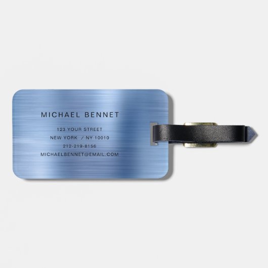 Elegant Blue Brushed Metal Monogrammed ラゲッジタグ (裏面横)