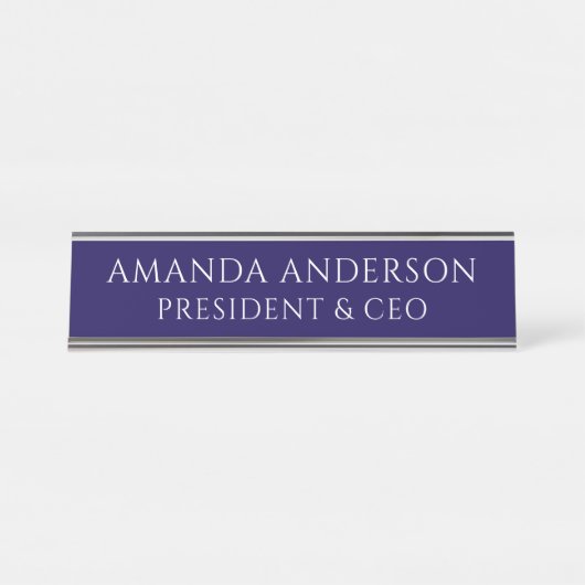 Elegant Blue Business Title Name Plate デスクネームプレート (正面)