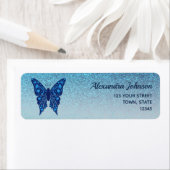 Elegant Blue Butterfly Return Address ラベル (インサイチュ)