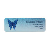 Elegant Blue Butterfly Return Address  ラベル (正面)