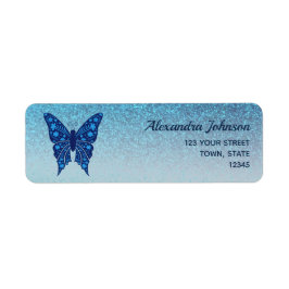 Elegant Blue Butterfly Return Address  ラベル