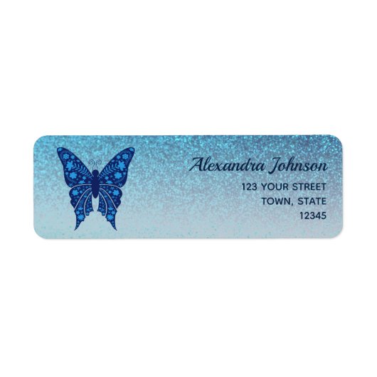 Elegant Blue Butterfly Return Address ラベル (正面)