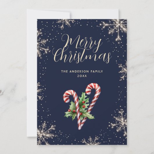 Elegant Blue Candy Canes Snowflakes Christmas Card シーズンカード (正面)