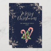 Elegant Blue Candy Canes Snowflakes Christmas Card シーズンカード (正面/裏面)