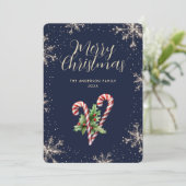 Elegant Blue Candy Canes Snowflakes Christmas Card シーズンカード (スタンド正面)