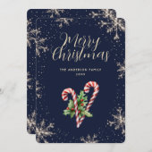 Elegant Blue Candy Canes Snowflakes Christmas Card シーズンカード (正面/裏面)