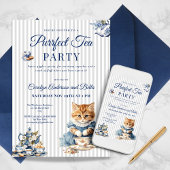 Elegant Blue Cat Party Invitation Template 招待状