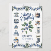 Elegant Blue Chinoiserie Christmas シーズンカード (正面)