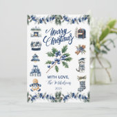 Elegant Blue Chinoiserie Christmas シーズンカード (スタンド正面)