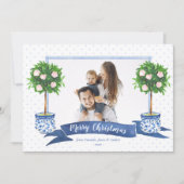Elegant Blue Chinoiserie Christmas Tree Photo  Hol シーズンカード (正面)