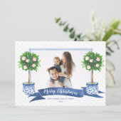 Elegant Blue Chinoiserie Christmas Tree Photo  Hol シーズンカード (スタンド正面)