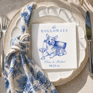 Elegant Blue Chinoiserie Corgi Wedding スタンダードカクテルナプキン