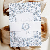 Elegant Blue Chinoiserie Crest Wedding 招待状ベリーバンド