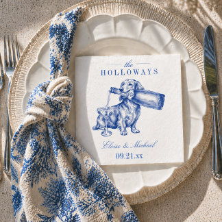 Elegant Blue Chinoiserie Dachshund Wedding スタンダードカクテルナプキン