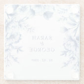 Elegant Blue Chinoiserie Floral Botanical Wedding ガラスコースター (裏面)