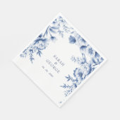 Elegant Blue Chinoiserie Floral Botanical Wedding スタンダードランチョンナプキン (角)