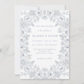 Elegant Blue Chinoiserie Floral Botanical Wedding 招待状 (正面)