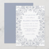 Elegant Blue Chinoiserie Floral Botanical Wedding 招待状 (正面/裏面)